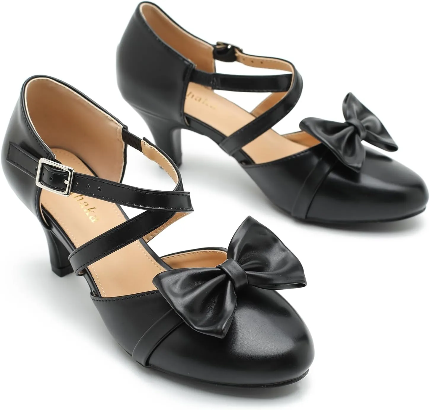 Womens Bow Mary Janes Low Kitten Heels Closed Toe Cross Ankle Strap Dress Shoes Comfortable Vintage Wedding Pumps Dress Shoes