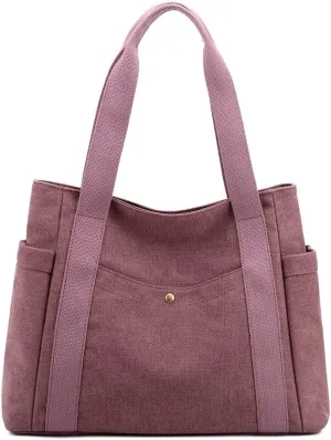 Women's Canvas Tote Handbags Multi-pocket Retro Casual Shoulder Bag Top Handle Satchel Tote Purse
