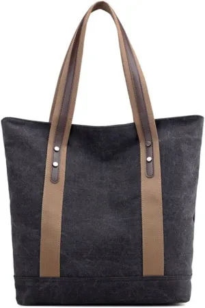 Women's Casual Canvas Handbags Work Tote Purses Shoulder Bags (Brown) One Size