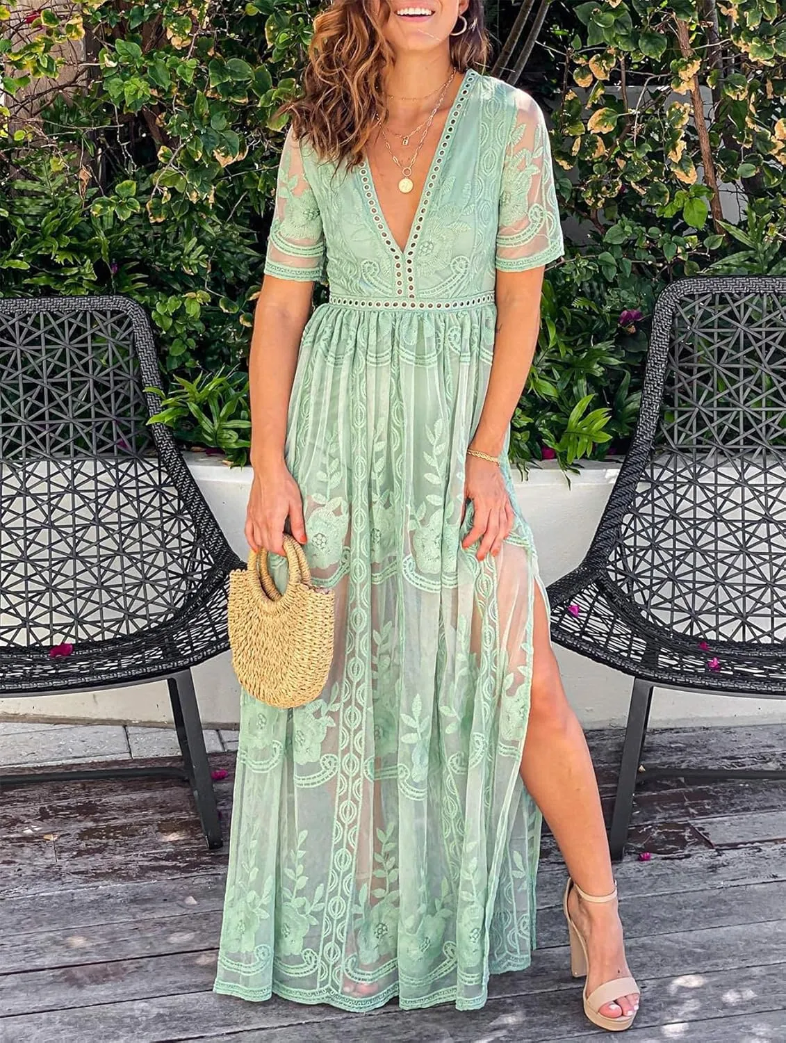 Women's Casual Off Shoulder Lace Maxi Dress Boho White Bridesmaid Wedding Evening Party Dresses