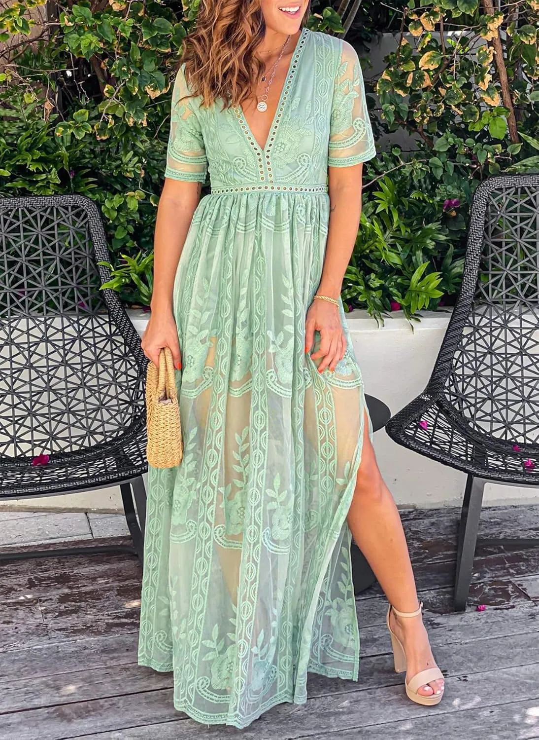 Women's Casual Off Shoulder Lace Maxi Dress Boho White Bridesmaid Wedding Evening Party Dresses