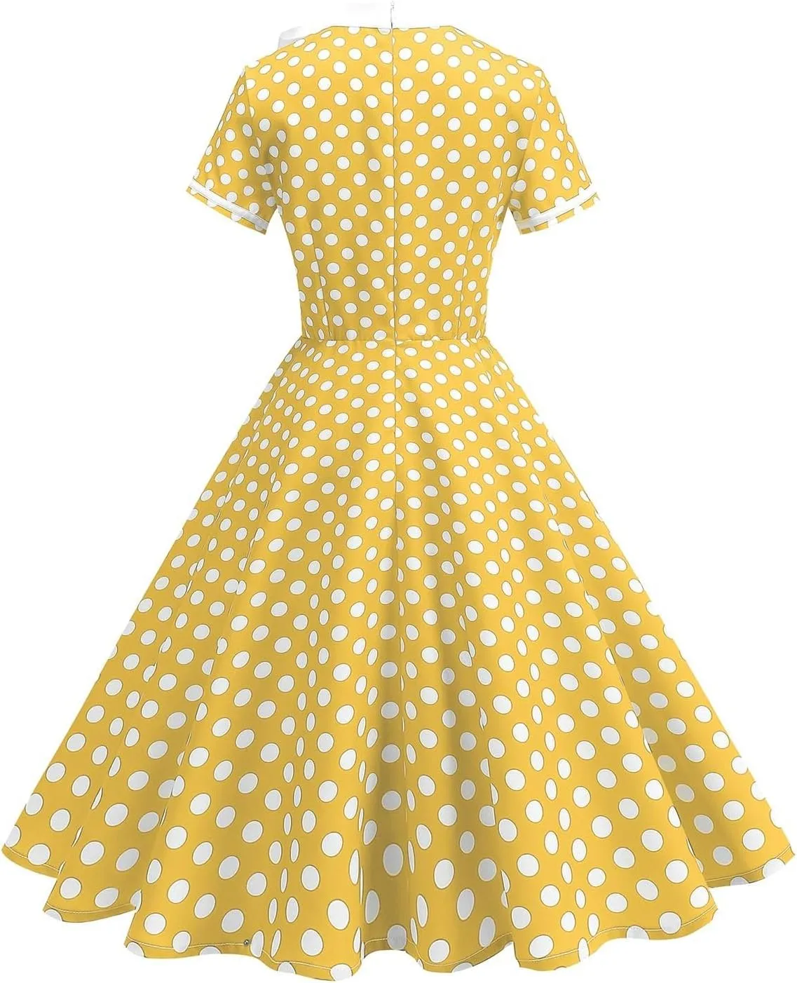 Womens Casual Prom Swing Dress Short Sleeve Tie Neck Vintage Cocktail Party Dress Polka Dot 50s Flared A-Line Gowns