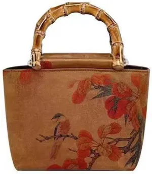 Womens Chinese Style Vintage Cheongsam Handbag with Bamboo Shape Top Handle Small Evening Bag Elegant Purse for Party Velvet