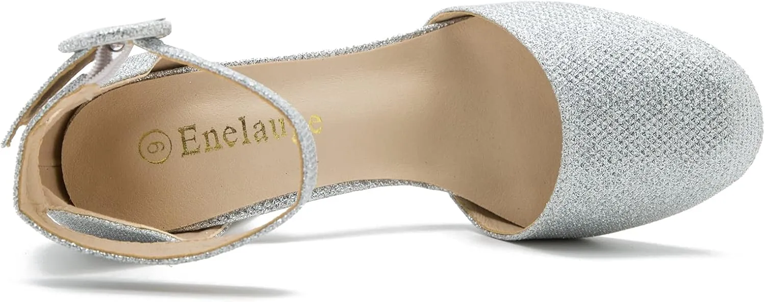 Women's Closed Toe Heels Ankle Strap Pumps Chunky Block High Heel D'Orsay Wedding Dress Shoes