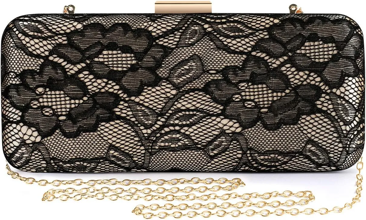 Women's Elegant Floral Lace Clutch Formal Evening Prom Handbag Purse