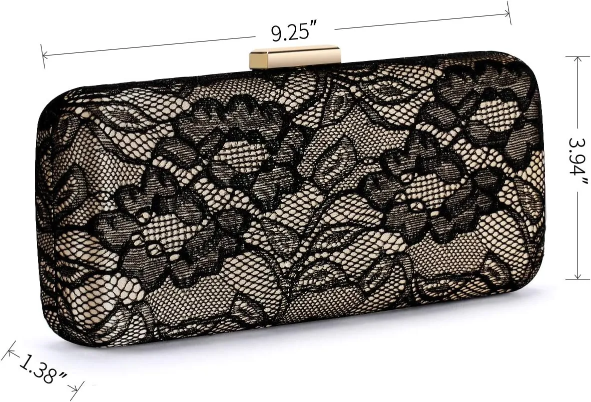 Women's Elegant Floral Lace Clutch Formal Evening Prom Handbag Purse