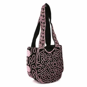 Women's Embroidered Shoulder Handbag - Pink