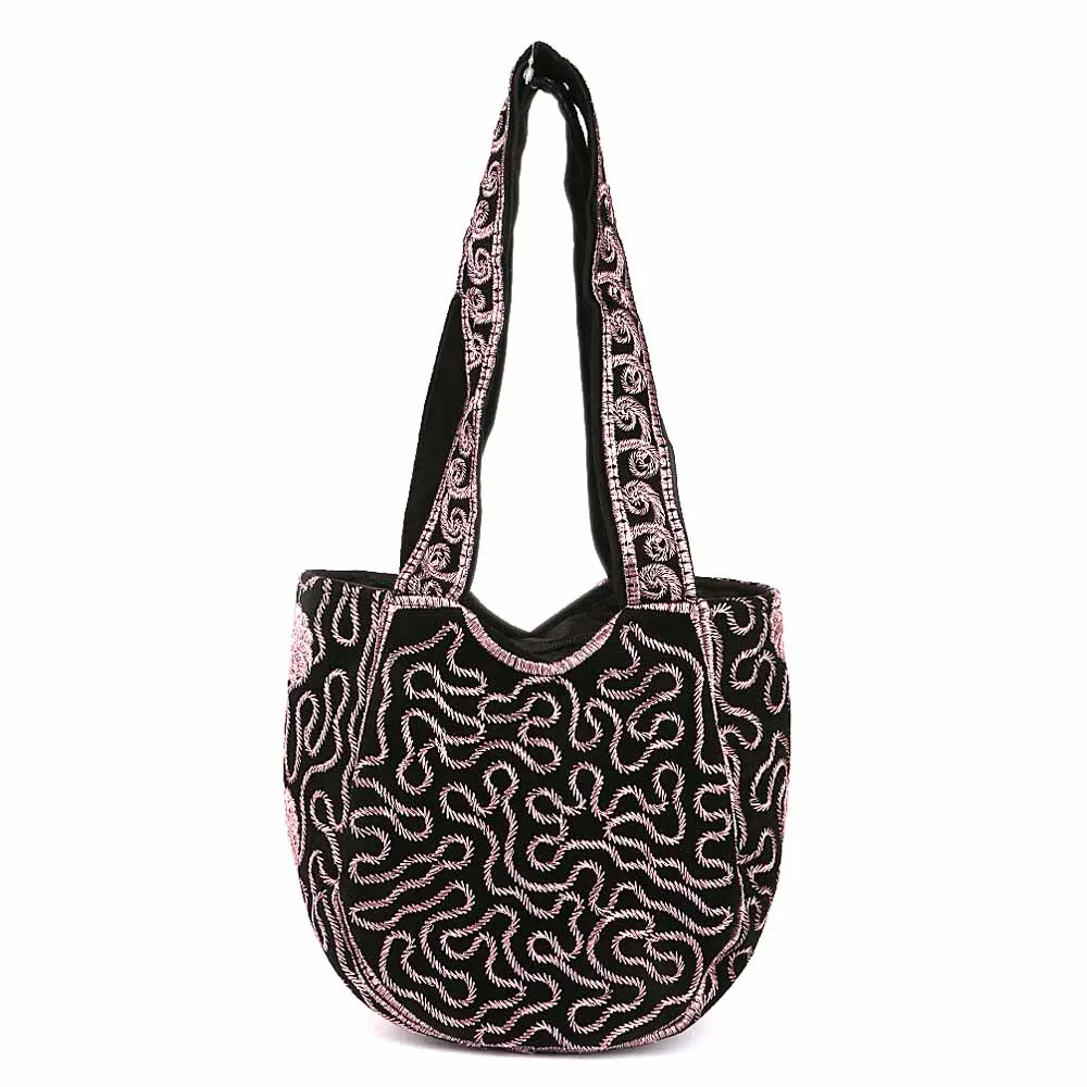 Women's Embroidered Shoulder Handbag - Pink
