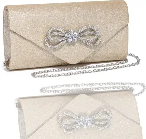 Womens Evening Bag Sparkly Bow Clutch Purse Wedding Party Purses Glitter Rhinestone Cocktail Prom Handbags