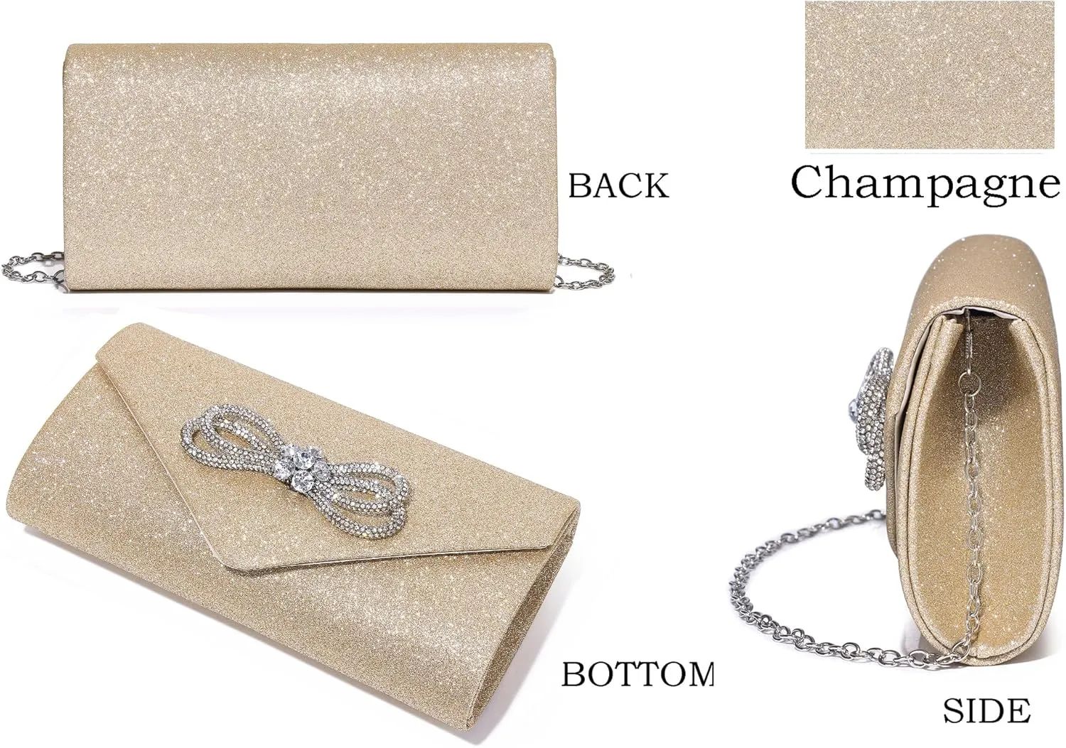 Womens Evening Bag Sparkly Bow Clutch Purse Wedding Party Purses Glitter Rhinestone Cocktail Prom Handbags