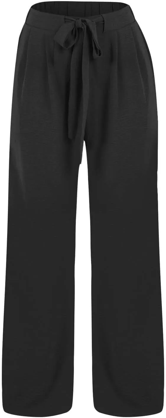 Womens High Waisted Wide Leg Drawstring Pants Office Elegant Fit Stretch Waistband Trousers Evening Party Casual Pant