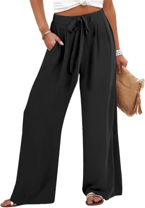 Womens High Waisted Wide Leg Drawstring Pants Office Elegant Fit Stretch Waistband Trousers Evening Party Casual Pant