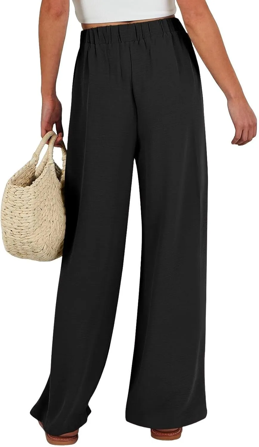 Womens High Waisted Wide Leg Drawstring Pants Office Elegant Fit Stretch Waistband Trousers Evening Party Casual Pant