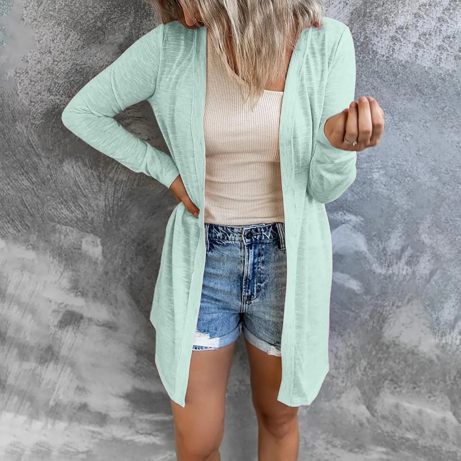 Womens Long Sleeve Open Front Cardigans Fashion Long Sweaters Warm Elegant Loose Casual Outwear