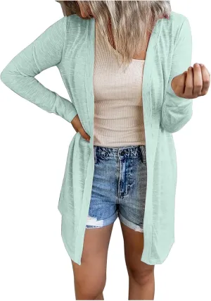 Womens Long Sleeve Open Front Cardigans Fashion Long Sweaters Warm Elegant Loose Casual Outwear
