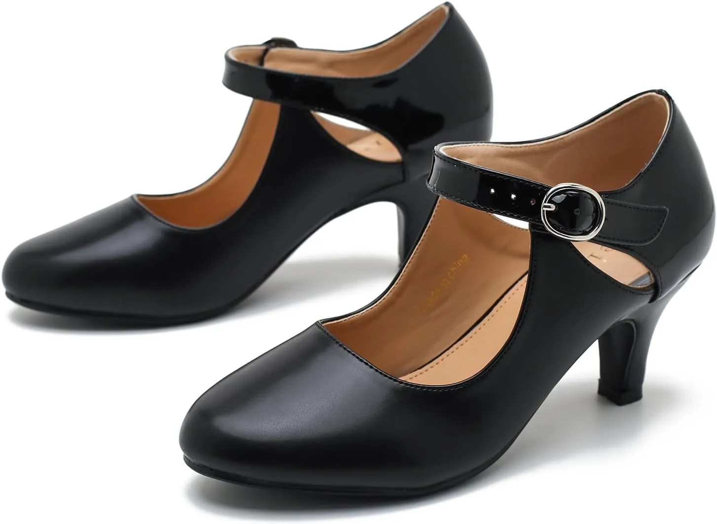 Women's Low Kitten Heels Mary Janes Pumps Cutout Round Toe Retro Vintage Hollow Out Ankle Strap Dress Shoes