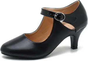 Women's Low Kitten Heels Mary Janes Pumps Cutout Round Toe Retro Vintage Hollow Out Ankle Strap Dress Shoes