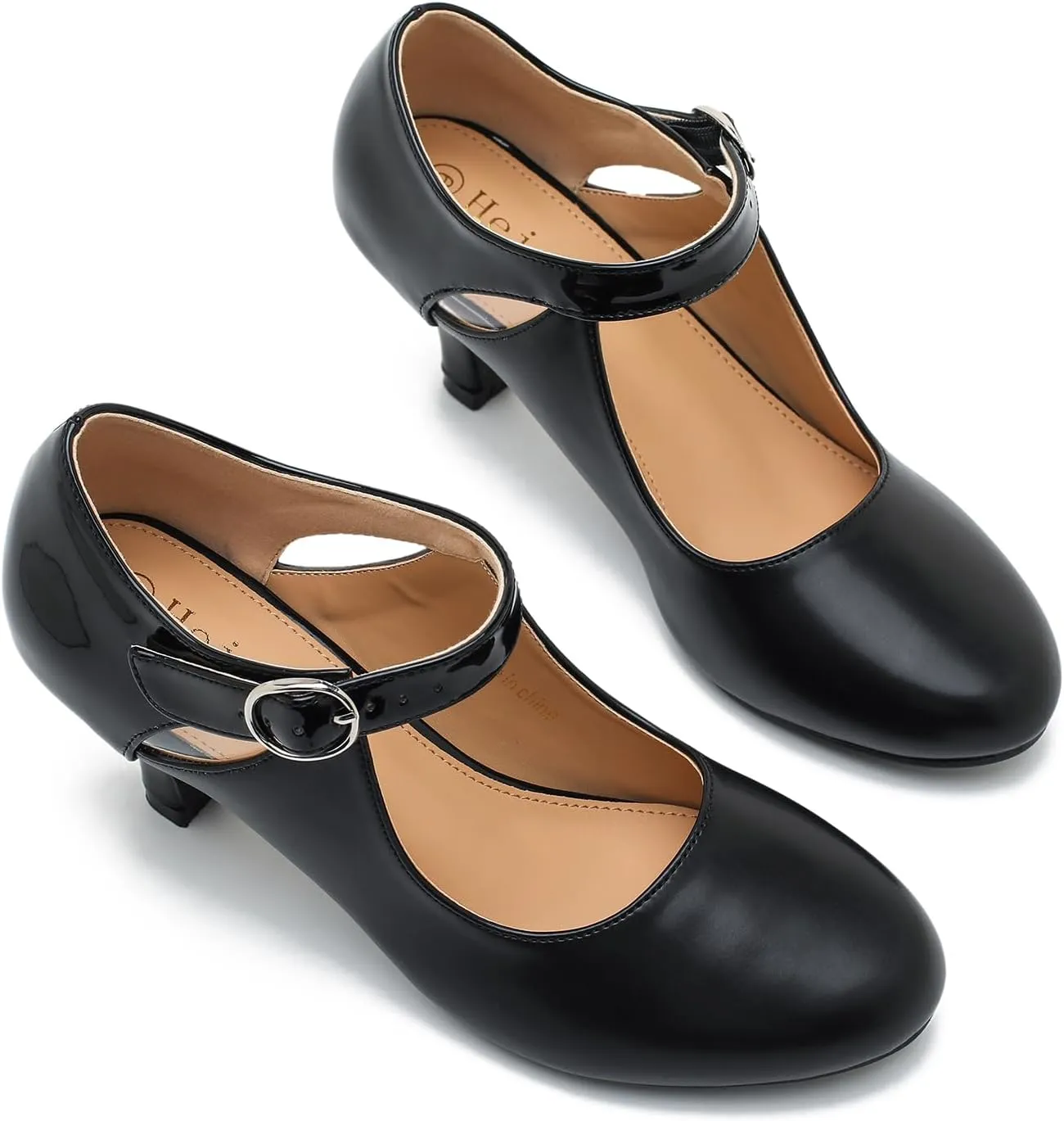 Women's Low Kitten Heels Mary Janes Pumps Cutout Round Toe Retro Vintage Hollow Out Ankle Strap Dress Shoes