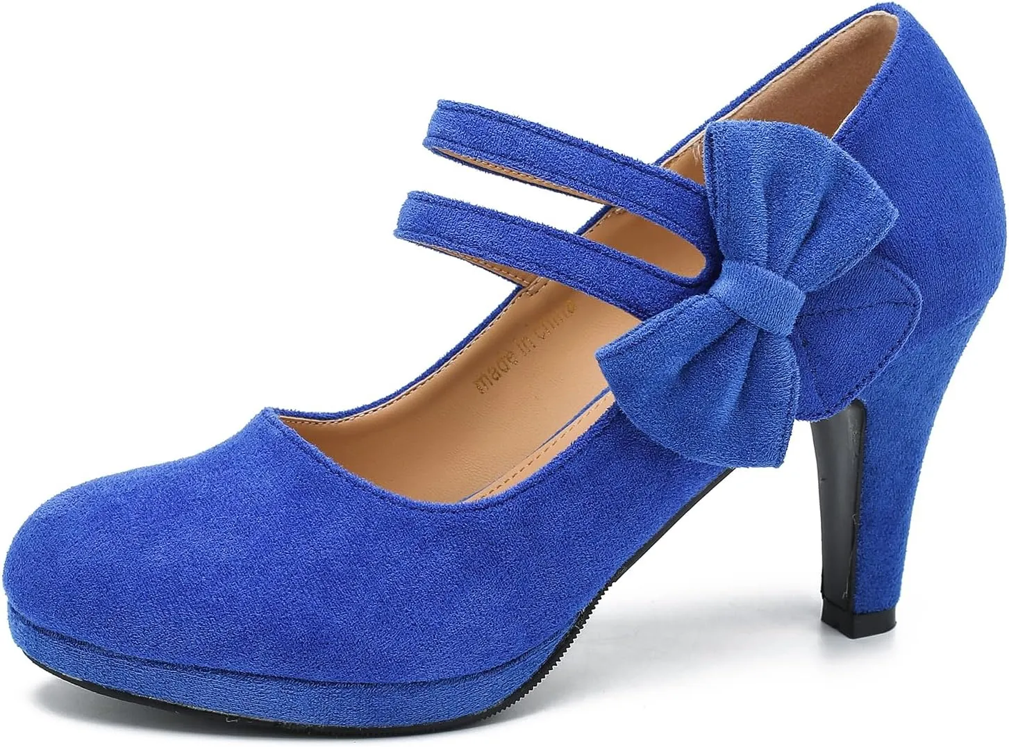 Women's Mary Jane Bow Heels Pumps Round Closed Toe Kitten Heel Double Ankle Strap Wedding Office Work Dress Shoes