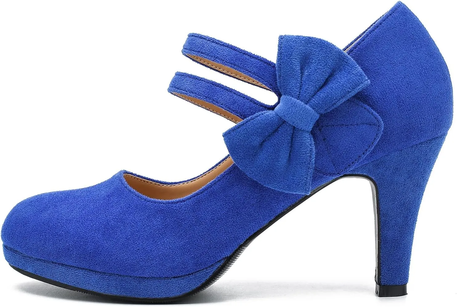 Women's Mary Jane Bow Heels Pumps Round Closed Toe Kitten Heel Double Ankle Strap Wedding Office Work Dress Shoes