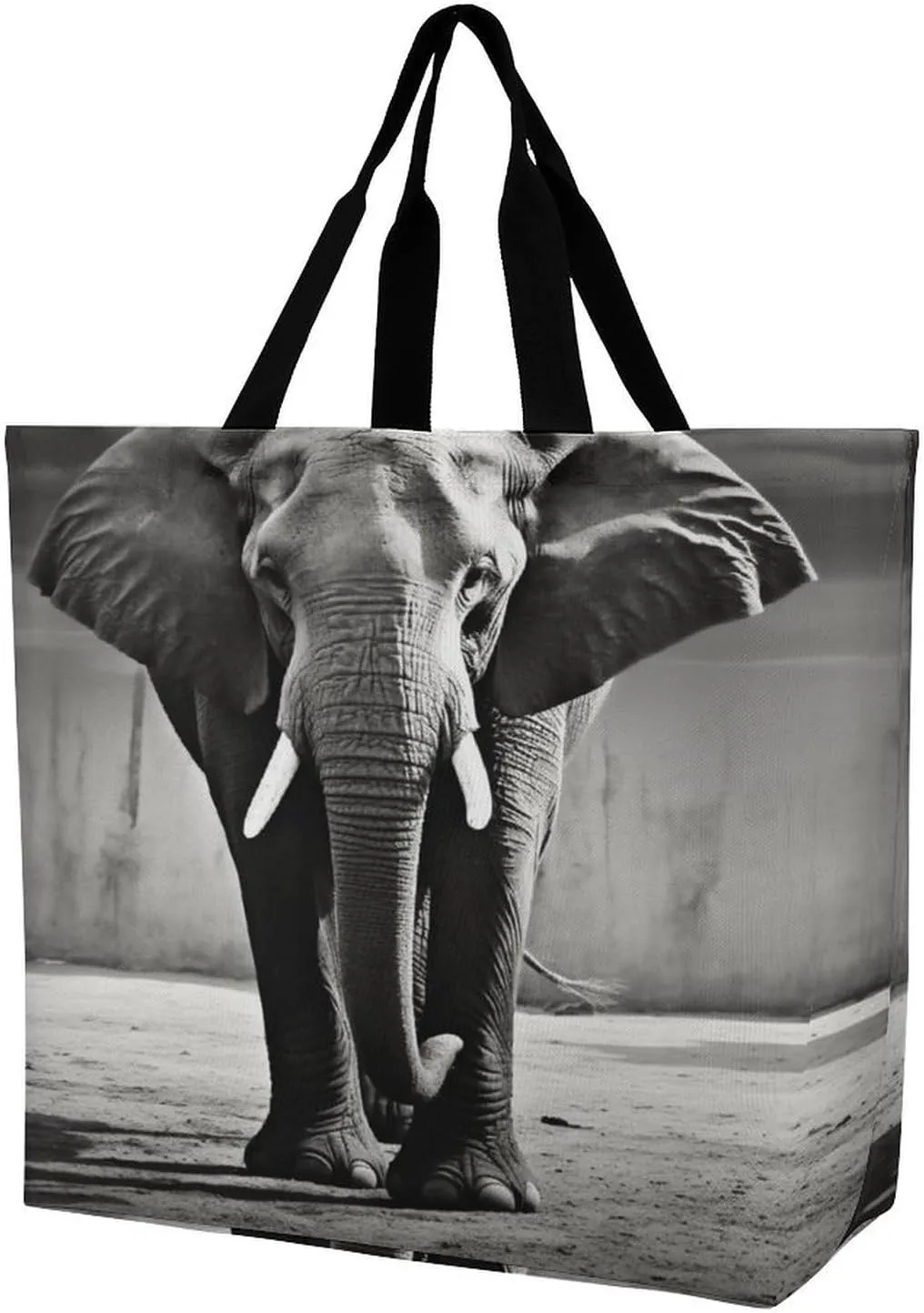 Women's Multi-Functional Shopping Bag，Black And White Elephant Printing Messenger Bag Shoulder Bag for Travel, Work, Shopping & Parties with Inner Pocket, Grocery Bag Lightweight & Water-Resistant