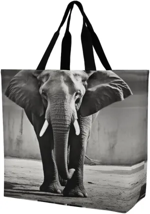 Women's Multi-Functional Shopping Bag，Black And White Elephant Printing Messenger Bag Shoulder Bag for Travel, Work, Shopping & Parties with Inner Pocket, Grocery Bag Lightweight & Water-Resistant