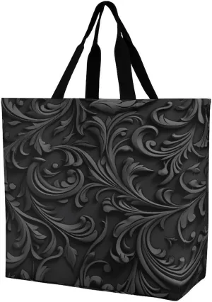Women's Multi-Functional Shopping Bag，Black Printing Messenger Bag Shoulder Bag for Travel, Work, Shopping & Parties with Inner Pocket, Grocery Bag Lightweight & Water-Resistant