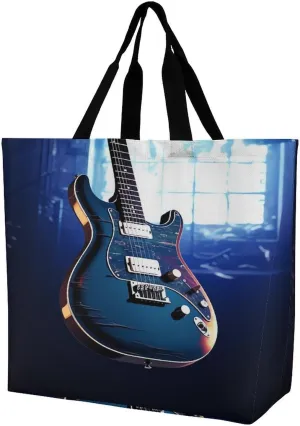 Women's Multi-Functional Shopping Bag，Blue Guitar Printing Messenger Bag Shoulder Bag for Travel, Work, Shopping & Parties with Inner Pocket, Grocery Bag Lightweight & Water-Resistant