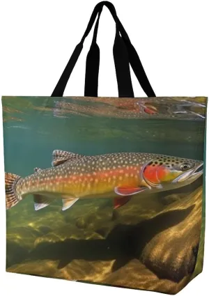 Women's Multi-Functional Shopping Bag，Brook Trout Fly Fishing Printing Messenger Bag Shoulder Bag for Travel, Work, Shopping & Parties with Inner Pocket, Grocery Bag Lightweight & Water-Resistant