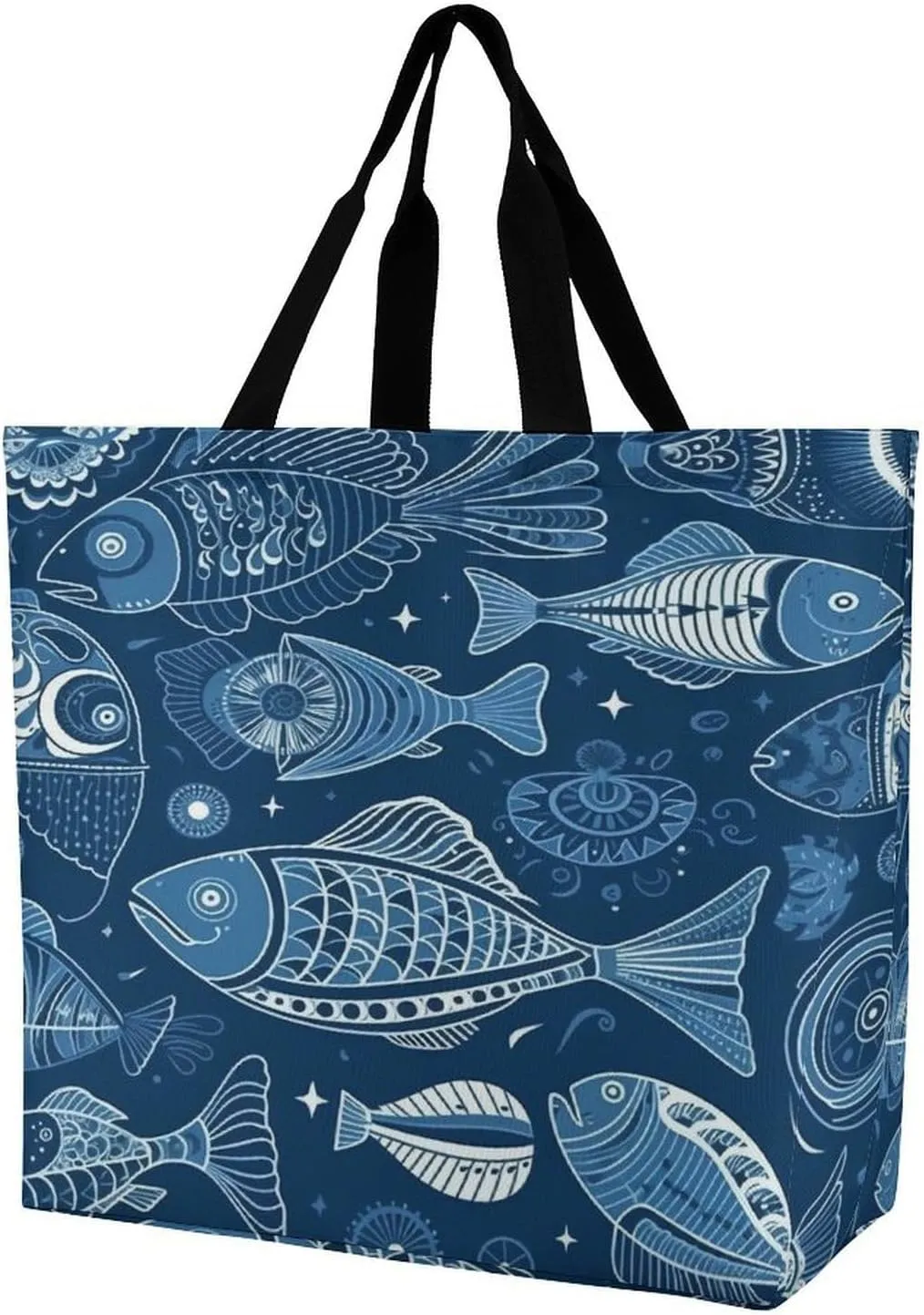 Women's Multi-Functional Shopping Bag，Fish And Shells Printing Messenger Bag Shoulder Bag for Travel, Work, Shopping & Parties with Inner Pocket, Grocery Bag Lightweight & Water-Resistant