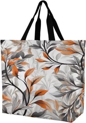 Women's Multi-Functional Shopping Bag，Orange And Gray Leaves Printing Messenger Bag Shoulder Bag for Travel, Work, Shopping & Parties with Inner Pocket, Grocery Bag Lightweight & Water-Resistant