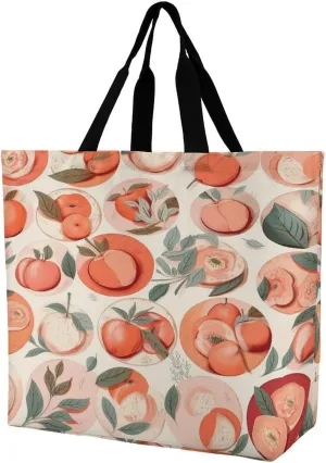 Women's Multi-Functional Shopping Bag，Round Peach Printing Messenger Bag Shoulder Bag for Travel, Work, Shopping & Parties with Inner Pocket, Grocery Bag Lightweight & Water-Resistant
