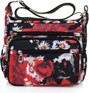 Womens Nylon Floral Shoulder Bag Crossbody Bag Messenger Bags Travel Handbags With Adjustable Strap Waterproof