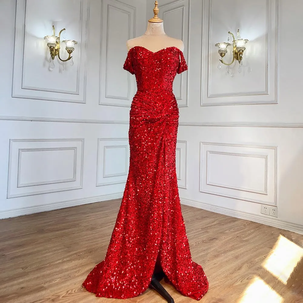 Women's Off Shoulder Mermaid Prom Dresses 2025 Long Sequin Formal Evening Gowns with Slit