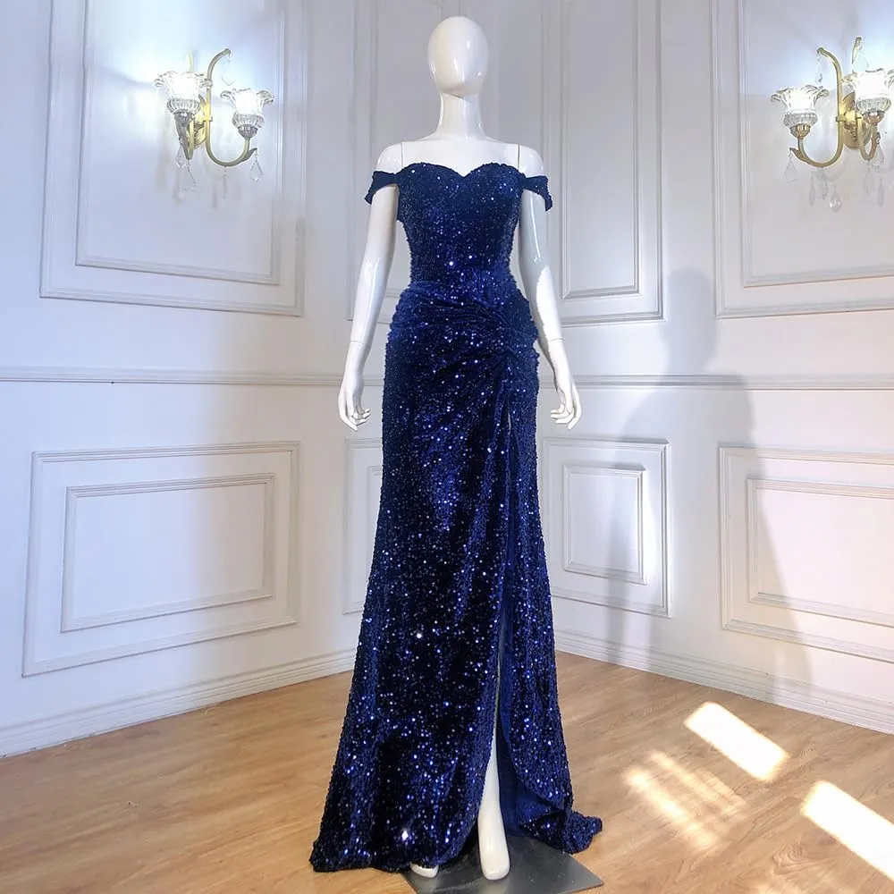 Women's Off Shoulder Mermaid Prom Dresses 2025 Long Sequin Formal Evening Gowns with Slit