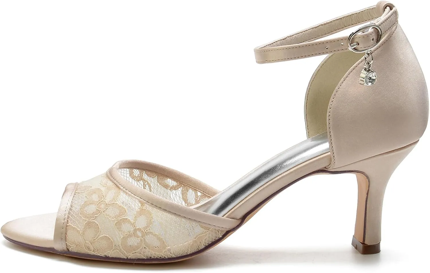 Women's Peep Toe Wedding Shoes Mid Heel Lace Satin Bridal Shoes Ankle Strap Evening Party Shoes Evening Prom Sandals