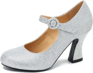 Women's Pumps Ankle Strap High Heels Close Toe Classic Comfortable Chunky Heel Mary Jane Shoes for Women Dressy Wedding Party