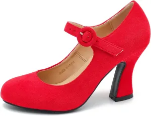 Women's Pumps Ankle Strap High Heels Close Toe Classic Comfortable Chunky Heel Mary Jane Shoes for Women Dressy Wedding Party