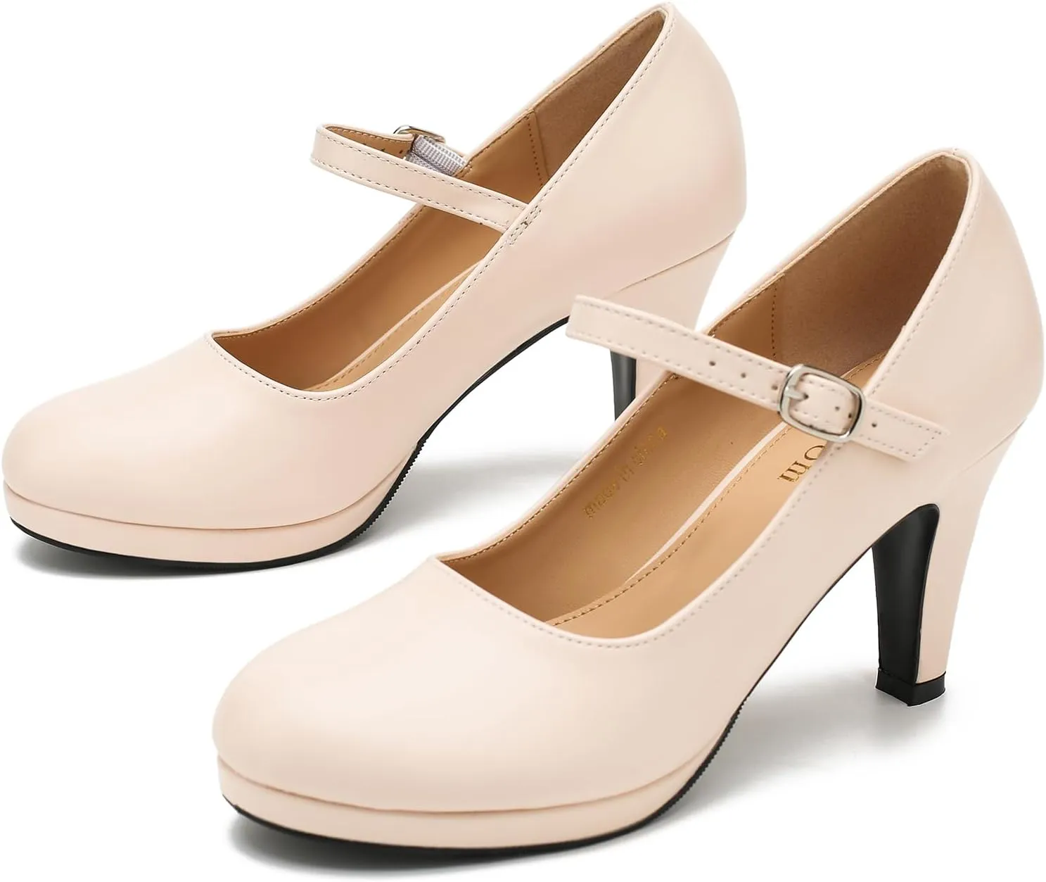 Women's Pumps Close Toe High Heels Classic Round Toe Mary Jane Comfortable Low Platform Ankle Strap Dress Shoes
