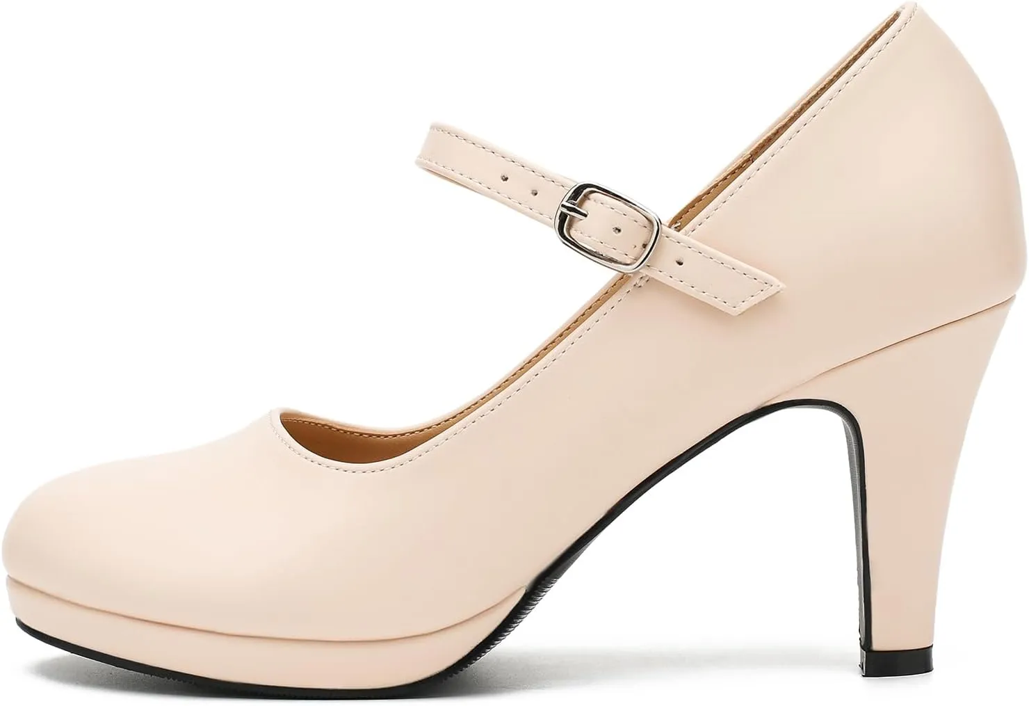 Women's Pumps Close Toe High Heels Classic Round Toe Mary Jane Comfortable Low Platform Ankle Strap Dress Shoes