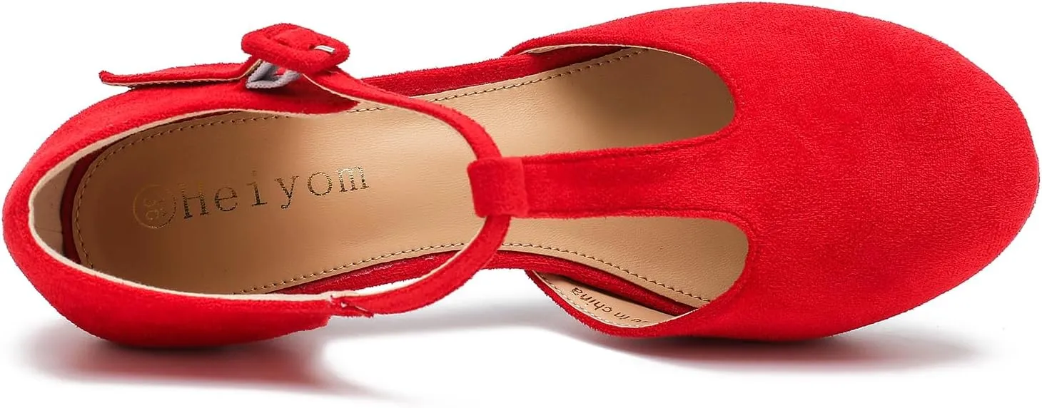 Women's Pumps Close Toe Kitten Heels Retro T Strap Mary Jane Comfortable Office Work Dress Shoes