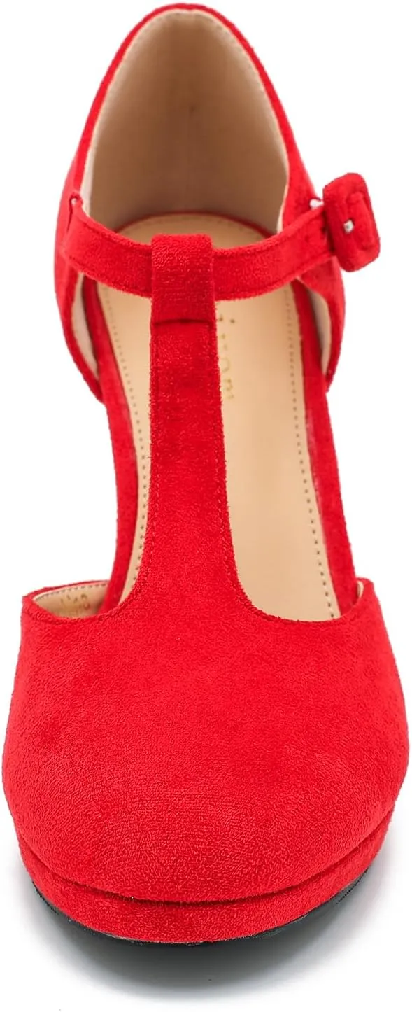 Women's Pumps Close Toe Kitten Heels Retro T Strap Mary Jane Comfortable Office Work Dress Shoes