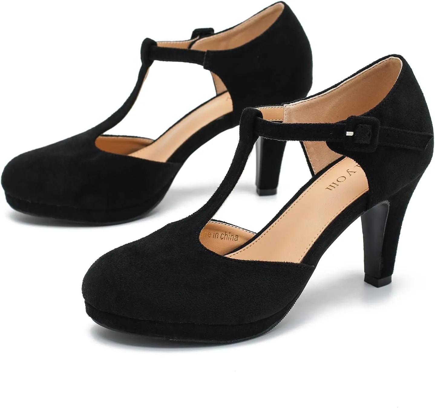 Women's Pumps Close Toe Kitten Heels Retro T Strap Mary Jane Comfortable Office Work Dress Shoes