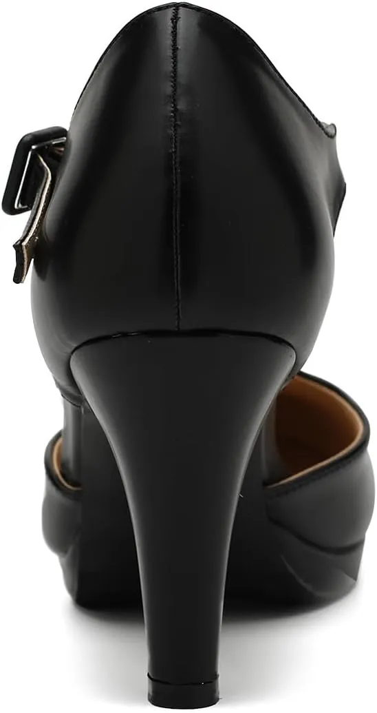 Women's Pumps Close Toe Kitten Heels Retro T Strap Mary Jane Comfortable Office Work Dress Shoes