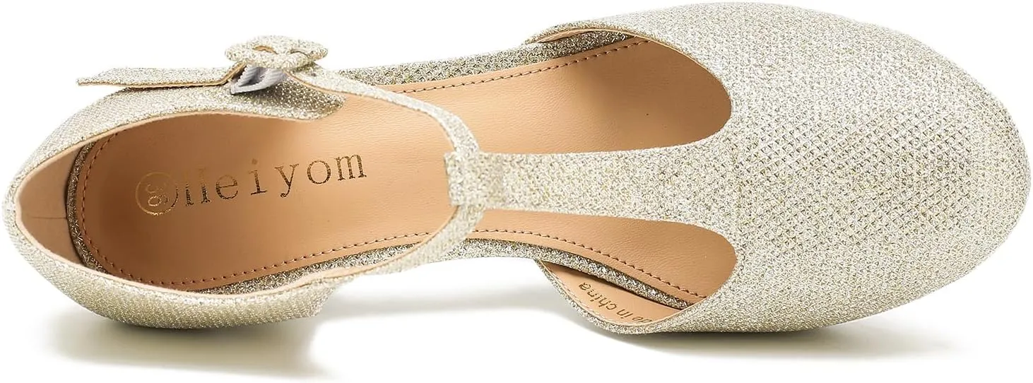 Women's Pumps Close Toe Kitten Heels Retro T Strap Mary Jane Comfortable Office Work Dress Shoes