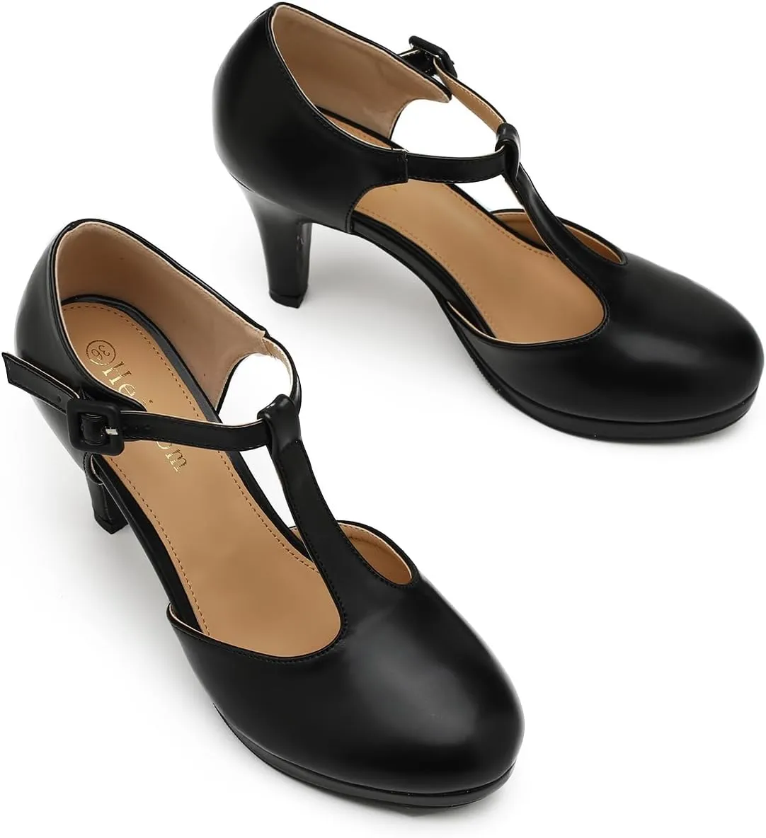 Women's Pumps Close Toe Kitten Heels Retro T Strap Mary Jane Comfortable Office Work Dress Shoes