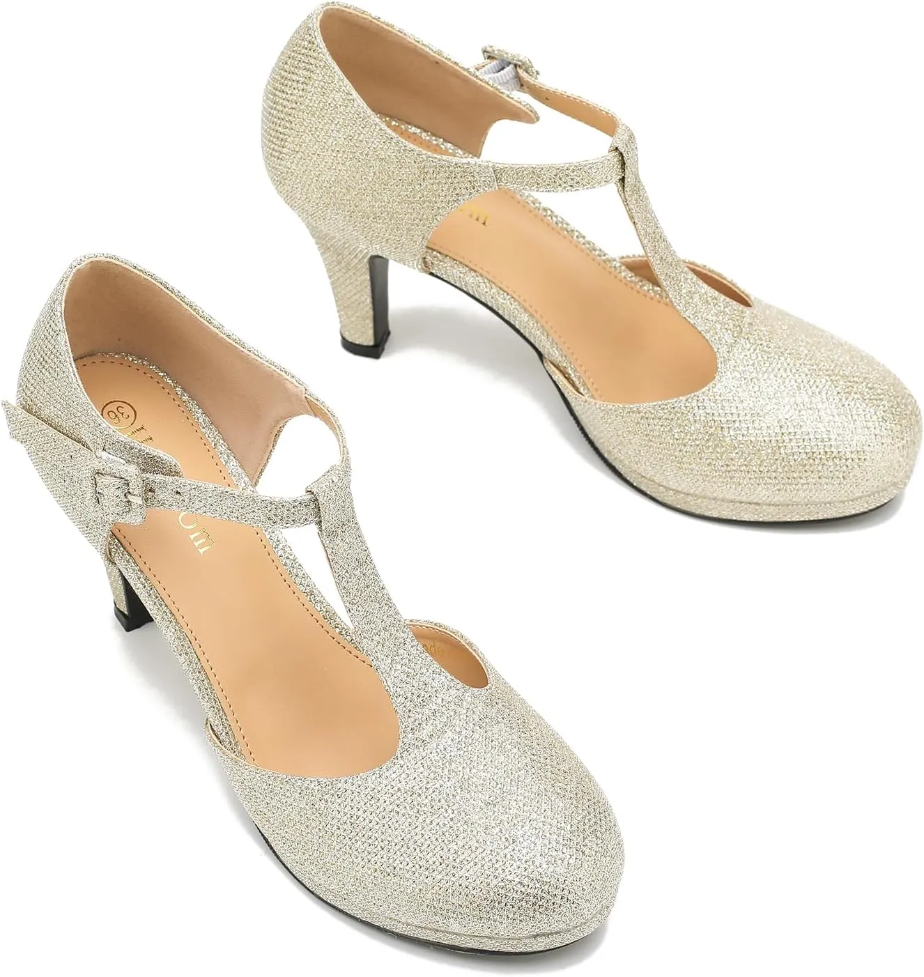 Women's Pumps Close Toe Kitten Heels Retro T Strap Mary Jane Comfortable Office Work Dress Shoes