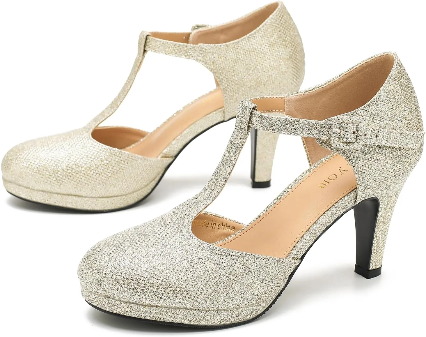 Women's Pumps Close Toe Kitten Heels Retro T Strap Mary Jane Comfortable Office Work Dress Shoes