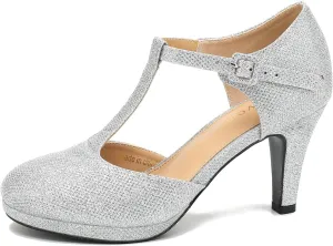 Women's Pumps Close Toe Kitten Heels Retro T Strap Mary Jane Comfortable Office Work Dress Shoes