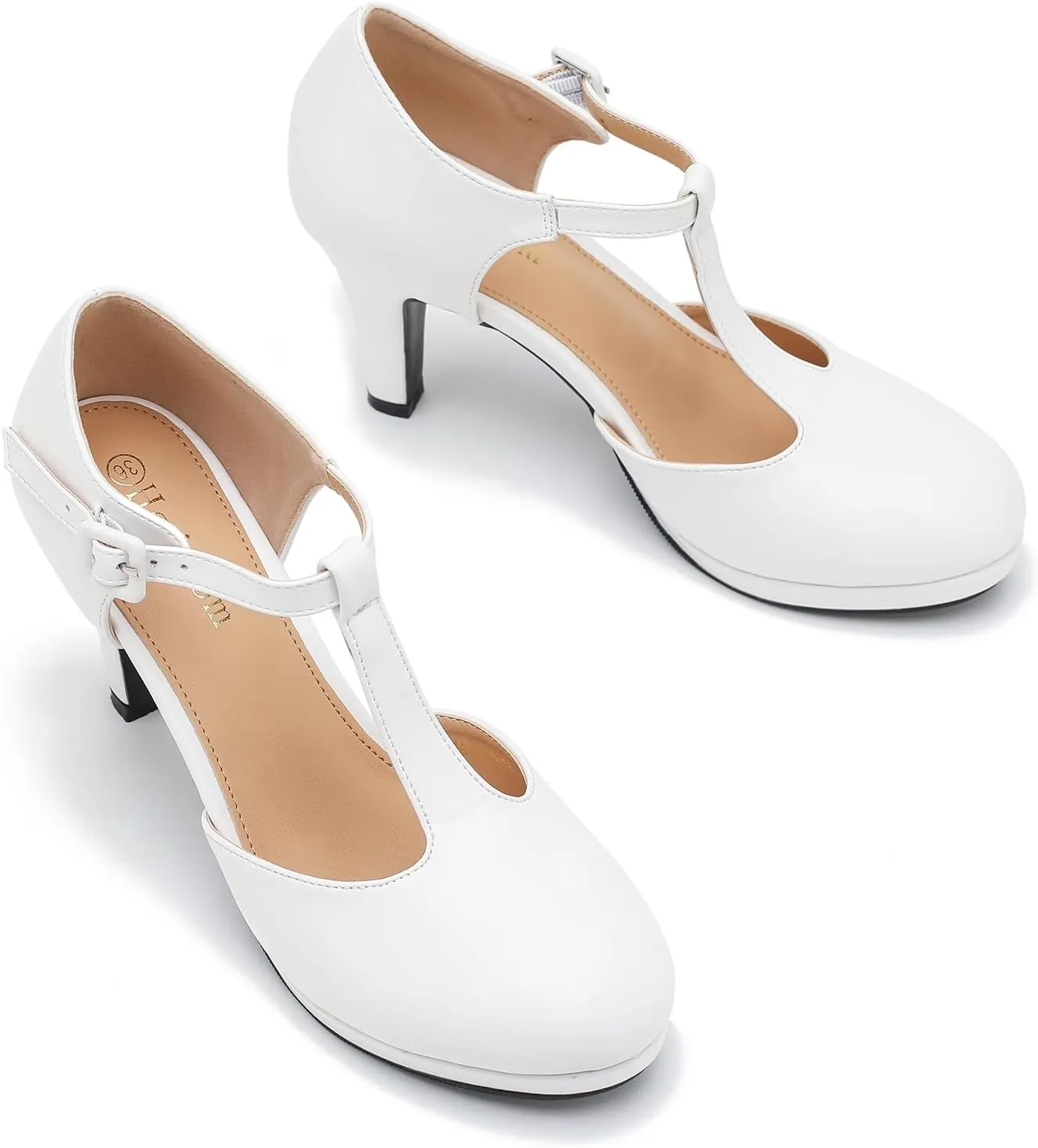 Women's Pumps Close Toe Kitten Heels Retro T Strap Mary Jane Comfortable Office Work Dress Shoes